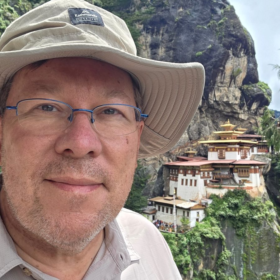 Hinrich Kaiser in front of the Tiger's Nest monastery, Bhutan